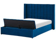 EU Double Size Panel Bed Blue Velvet 4ft6 Slatted Base High Headrest with Storage Bench Beliani