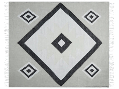 Blanket Grey Acrylic and Polyester 130 x 170 cm Bed Throw Geometric Pattern Fringes Bedroom Living Room Beliani