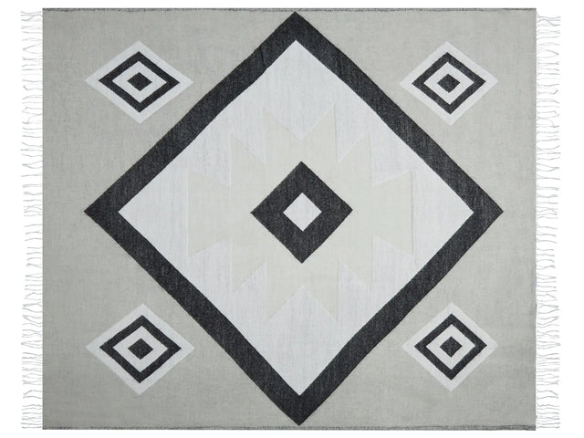 Blanket Grey Acrylic and Polyester 130 x 170 cm Bed Throw Geometric Pattern Fringes Bedroom Living Room Beliani