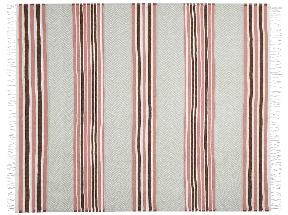 Blanket Pink and Beige Acrylic and Polyester 130 x 170 cm Bed Throw Geometric Pattern Fringes Bedroom Living Room Beliani