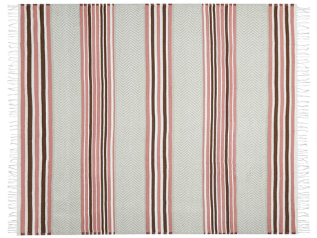 Blanket Pink and Beige Acrylic and Polyester 130 x 170 cm Bed Throw Geometric Pattern Fringes Bedroom Living Room Beliani