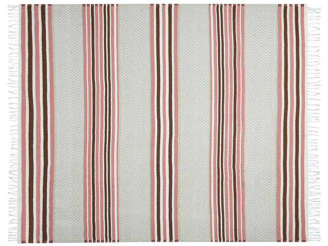 Blanket Pink and Beige Acrylic and Polyester 130 x 170 cm Bed Throw Geometric Pattern Fringes Bedroom Living Room Beliani