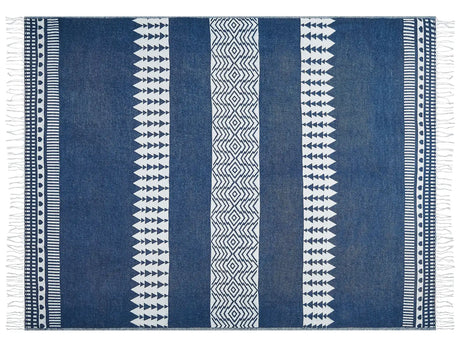 Blanket Teal Acrylic and Polyester 130 x 170 cm Bed Throw Geometric Pattern Fringes Bedroom Living Room Beliani