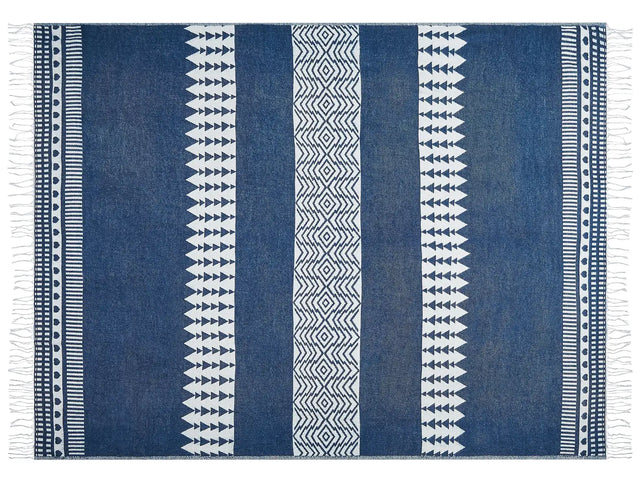 Blanket Teal Acrylic and Polyester 130 x 170 cm Bed Throw Geometric Pattern Fringes Bedroom Living Room Beliani