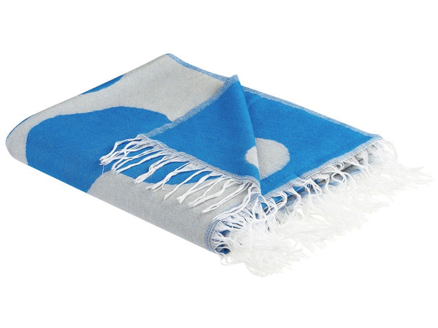 Blanket Blue Acrylic and Polyester 130 x 170 cm Bed Throw Floral Pattern Fringes Bedroom Living Room Beliani