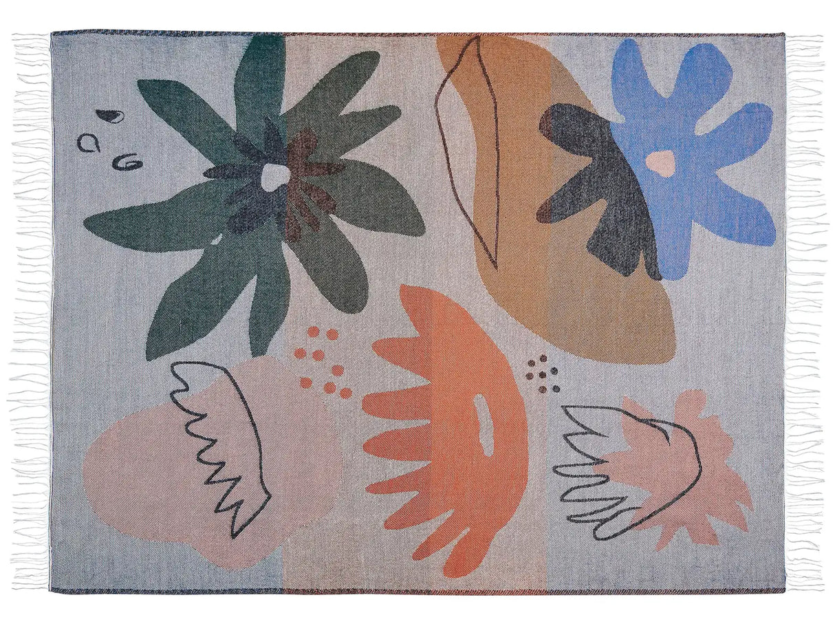 Blanket Multicolour  Polyester and Acrylic Blend 130 x 170 cm Decorative Floral Pattern Beliani