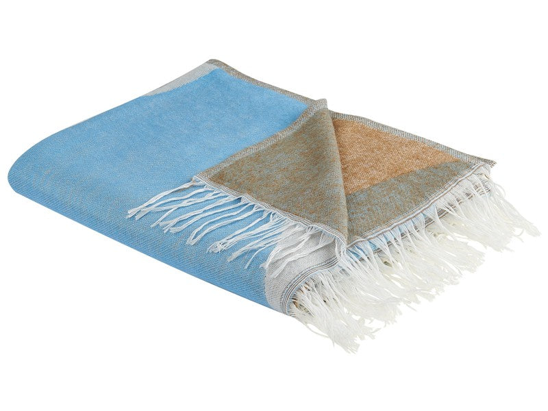 Blanket Beige and Blue Polyester and Acrylic Blend 130 x 170 cm Decorative Abstract Pattern Beliani