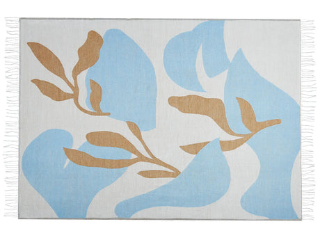 Blanket Beige and Blue Polyester and Acrylic Blend 130 x 170 cm Decorative Abstract Pattern Beliani