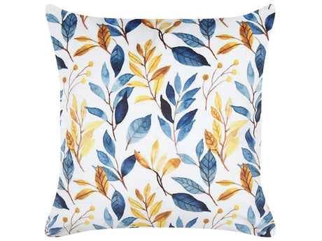 Decorative Cushion Yellow and Blue Velvet 45 x 45 cm Leaf Pattern Boho Decor Accessories Beliani