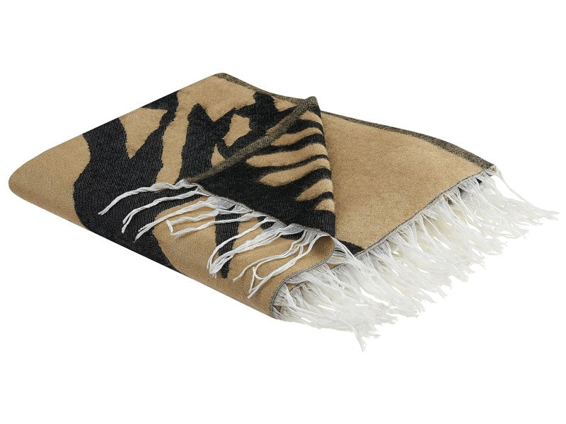 Blanket  Beige and Black Polyester and Acrylic Blend 130 x 170 cm Decorative Abstract Pattern Double-Sided Pattern Beliani