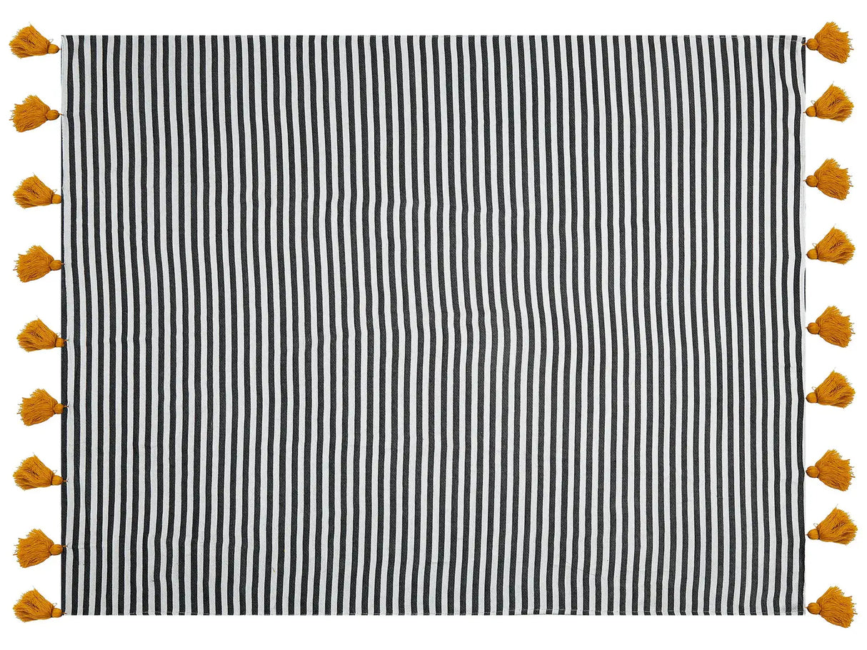 Blanket  Black and White Polyester and Acrylic Blend 130 x 170 cm Decorative Striped Double-Sided Pattern Beliani