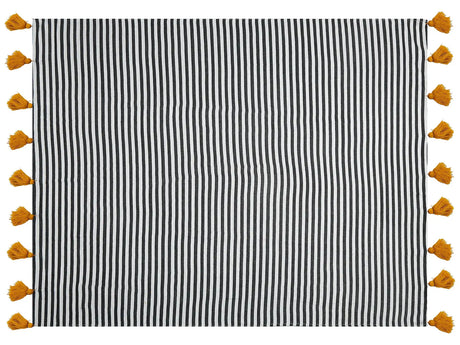 Blanket  Black and White Polyester and Acrylic Blend 130 x 170 cm Decorative Striped Double-Sided Pattern Beliani