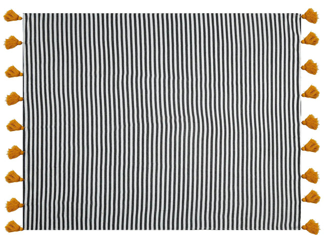 Blanket  Black and White Polyester and Acrylic Blend 130 x 170 cm Decorative Striped Double-Sided Pattern Beliani