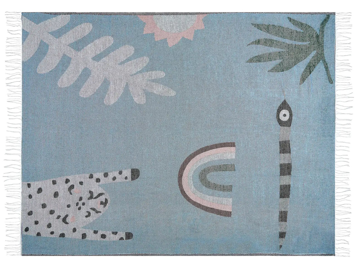 Blanket  Blue Polyester and Acrylic Blend 130 x 170 cm Decorative Throw Animal Reverse Pattern Beliani