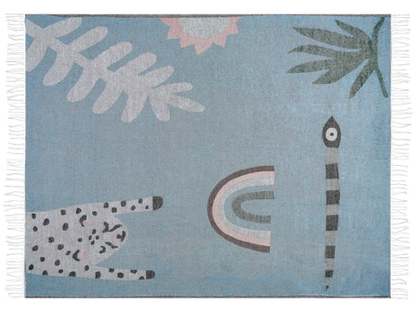 Blanket  Blue Polyester and Acrylic Blend 130 x 170 cm Decorative Throw Animal Reverse Pattern Beliani
