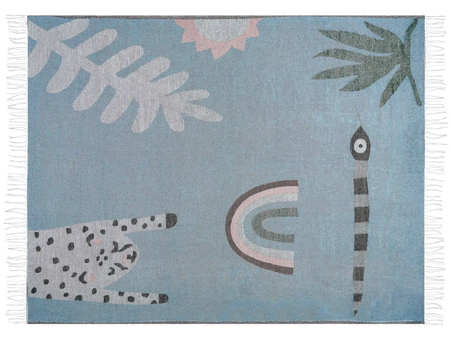Blanket  Blue Polyester and Acrylic Blend 130 x 170 cm Decorative Throw Animal Reverse Pattern Beliani