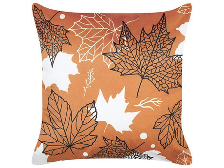 Decorative Cushion Orange Velvet 45 x 45 cm Leaf Pattern Boho Decor Accessories Beliani