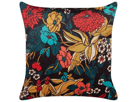 Decorative Cushion Multicolour Velvet 45 x 45 cm Leaf and Floral Pattern Boho Decor Accessories Beliani