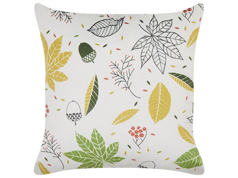 Decorative Cushion Off-White Velvet 45 x 45 cm Leaf Pattern Boho Decor Accessories Beliani