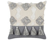 Decorative Cushion White and Grey Cotton 45 x 45 cm With Tassels Diamond Pattern Beliani