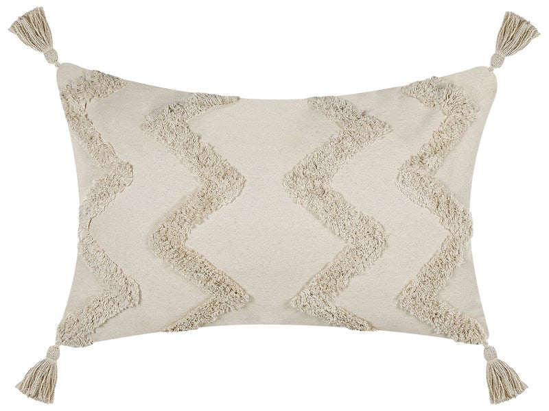 Decorative Cushion Beige Cotton 40 x 60 cm With Tassels Boho Chevron Pattern Beliani