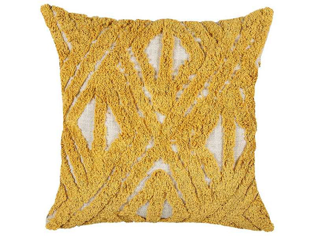 Scatter Cushion Yellow Cotton 45 x 45 cm Geometric Pattern Slub Tufted Embroidered Removable Covers with Filling Boho Style Beliani