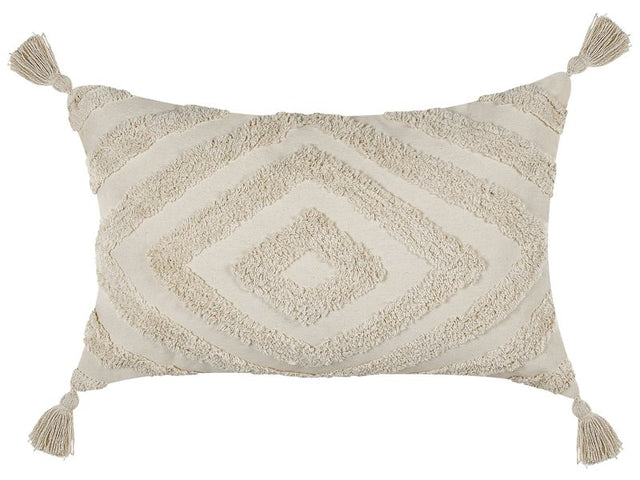 Decorative Cushion Beige Cotton 40 x 60 cm With Tassels Boho Geometric Pattern Handmade Accent Piece Beliani