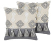 Decorative Cushions White and Grey Cotton 45 x 45 cm With Tassels Diamond Pattern Beliani