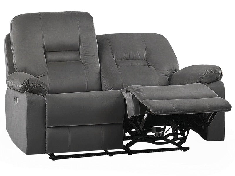 Recliner Sofa 2 Seater Dark Grey Velvet Electric Adjustable Back and Footrest with LED Modern Living Room Beliani