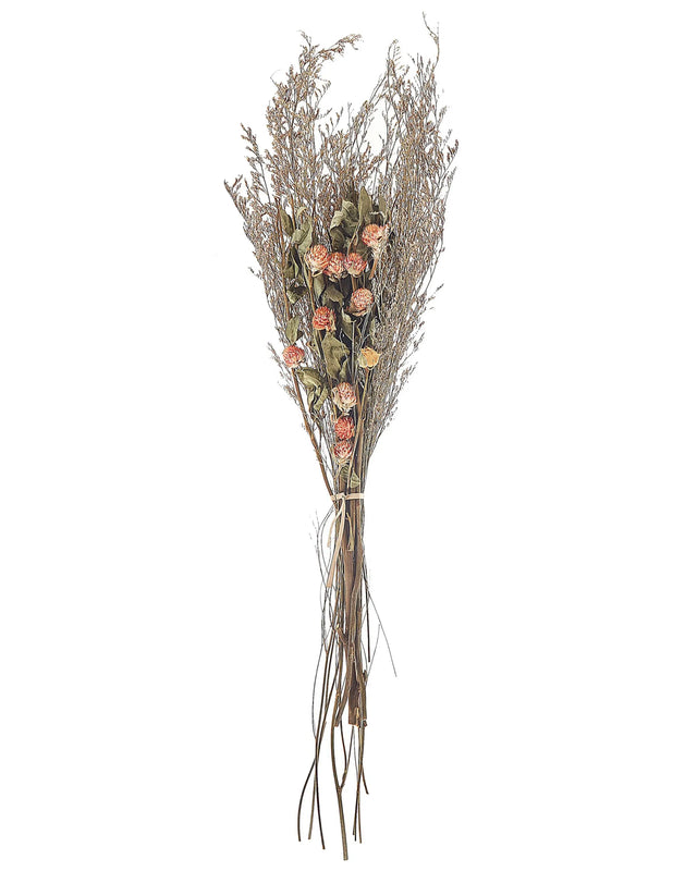 Dried Flower Bouquet Orange and Green Natural Dried Flowers 65 cm Wrapped in Brown Paper Natural Table Decoration Beliani