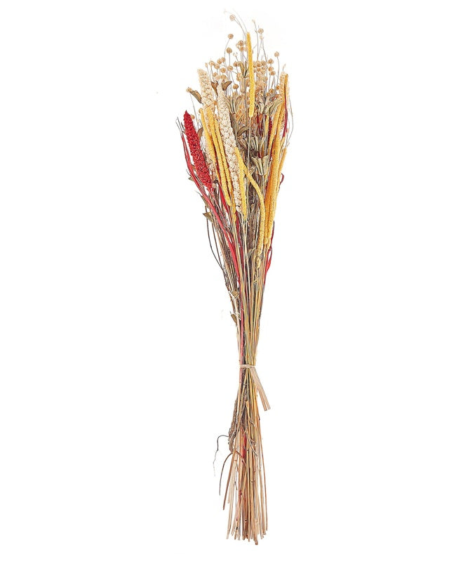 Dried Flower Bouquet Red and Yellow Natural Dried Flowers 65 cm Wrapped in Brown Paper Natural Table Decoration Beliani