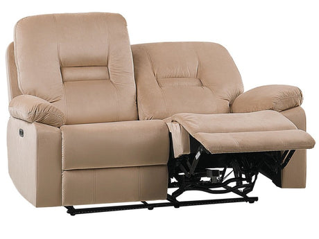 Recliner Sofa 2 Seater Beige Velvet Electric Adjustable Back and Footrest with LED Light Modern Living Room Beliani