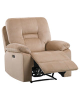 Recliner Chair Beige Velvet Electric Adjustable Back and Footrest with LED Light Modern Living Room Beliani