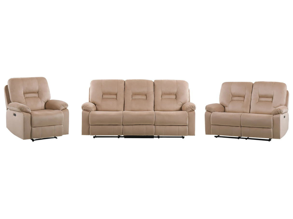 Living Room Set 3 and 2 Seater Armchair Beige Electric Recliner with LED Light Velvet Adjustable Back and Footrest Beliani