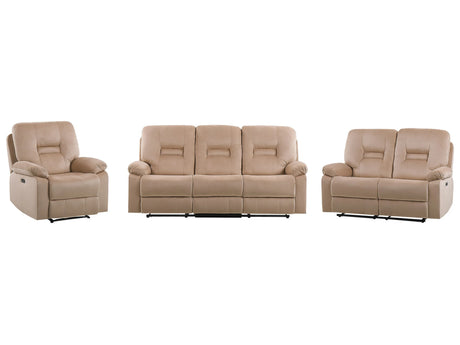 Living Room Set 3 and 2 Seater Armchair Beige Electric Recliner with LED Light Velvet Adjustable Back and Footrest Beliani