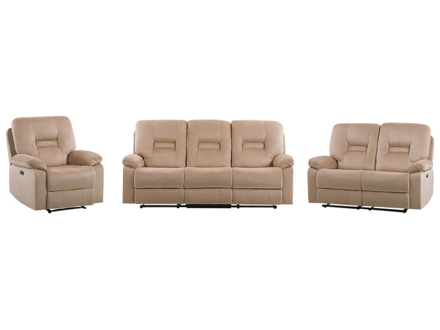 Living Room Set 3 and 2 Seater Armchair Beige Electric Recliner with LED Light Velvet Adjustable Back and Footrest Beliani