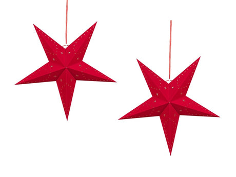 Set of 2 Star Lanterns Red Velvet Paper 45 cm Hanging Christmas Home Decororation Seasonal Festive  Beliani