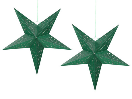 Set of 2 Star Lanterns Green Glitter Paper 60 cm Hanging Christmas Home Decororation Seasonal Festive Beliani