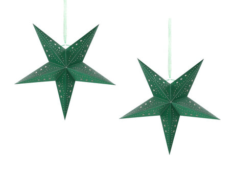 Set of 2 Star Lanterns Green Paper 45 cm Glitter Hanging Christmas Home Decororation Seasonal Festive Beliani