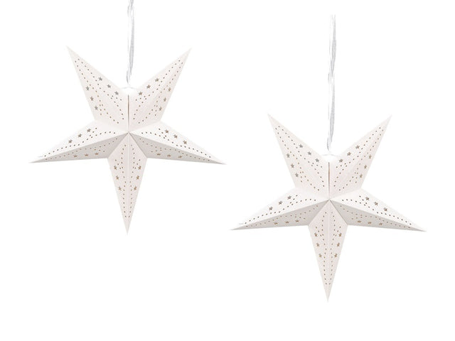 Set of 2 Star Lanterns White Paper 45 cm Glitter Hanging Christmas Home Decororation Seasonal Festive Beliani