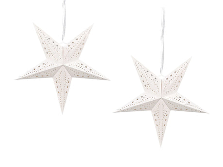 Set of 2 Star Lanterns White Paper 45 cm Glitter Hanging Christmas Home Decororation Seasonal Festive Beliani