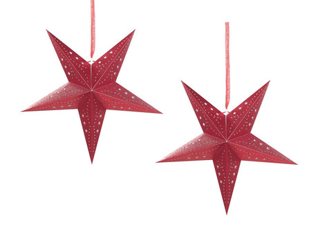 Set of 2 Star Lanterns Red Paper 45 cm Glitter Hanging Christmas Home Decororation Seasonal Festive  Beliani