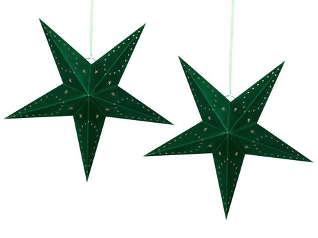 Set of 2 Star Lanterns Green Velvet Paper 60 cm Hanging Christmas Home Decororation Seasonal Festive Beliani