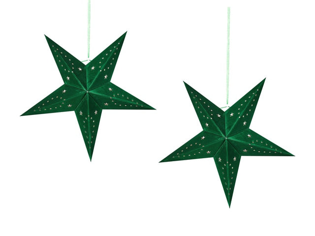 Set of 2 Star Lanterns Green Velvet Paper 45 cm Hanging Christmas Home Decororation Seasonal Festive Beliani