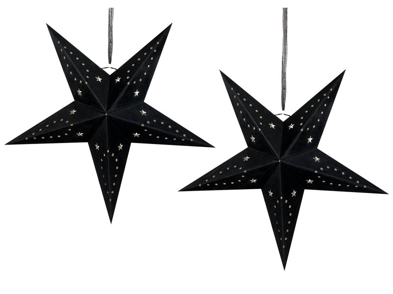 Set of 2 Star Lanterns Black Velvet Paper 60 cm Hanging Christmas Home Decororation Seasonal Festive Beliani