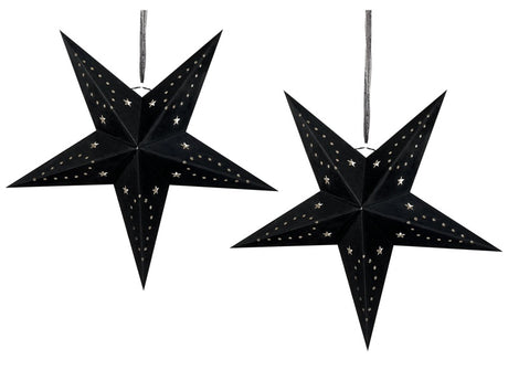 Set of 2 Star Lanterns Black Velvet Paper 60 cm Hanging Christmas Home Decororation Seasonal Festive Beliani