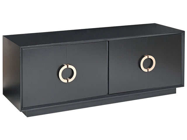 4 Door Sideboard Black MDF Cabinets with Shelves Gold Handles Modern Style Hallway Living Room Bedroom Storage Beliani