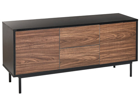 2 Door Sideboard Dark Wood with Black Particle Board Steel Legs Drawers Cabinets with Shelves Modern Style Hallway Living Room Bedroom Storage Beliani