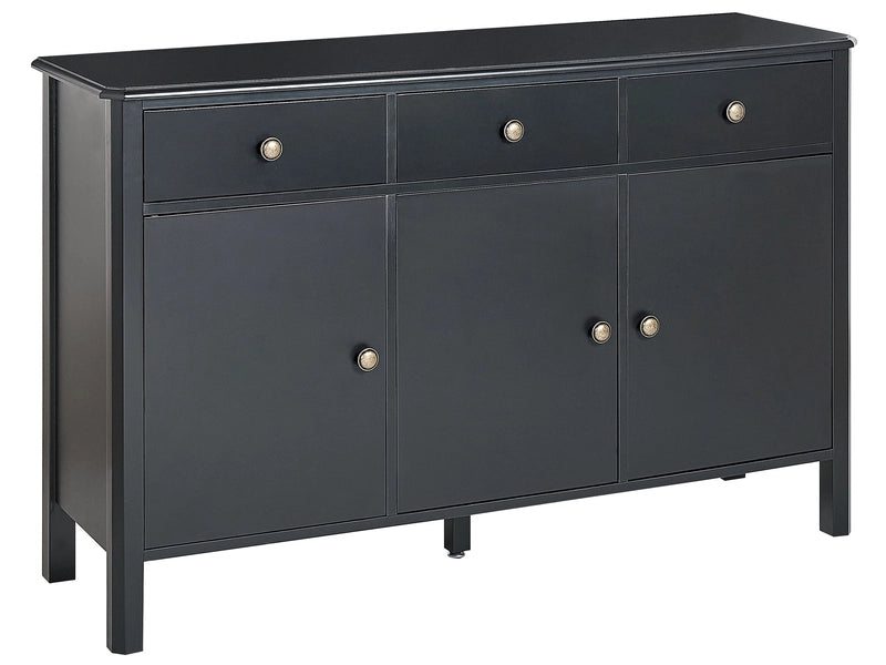 3 Door Sideboard Black MDF Drawers Cabinets with Shelves Gold Knobs Modern Style Hallway Living Room Bedroom Storage Beliani