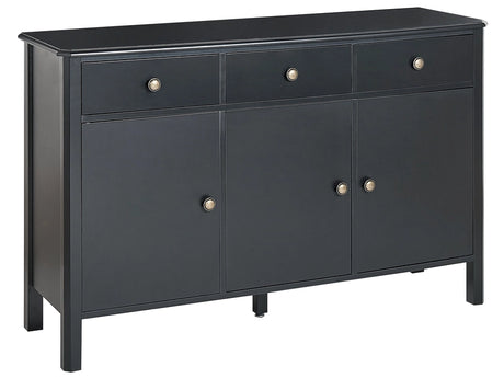 3 Door Sideboard Black MDF Drawers Cabinets with Shelves Gold Knobs Modern Style Hallway Living Room Bedroom Storage Beliani